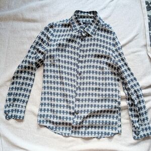 J. Crew 2013 Silk Blouse Button Down Owls Blue Green 0P XXS